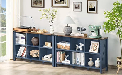 6 Cube Bookcase, Farmhouse Wood Low Storage Organizer Book Shelf, Hallway Book - Image 4