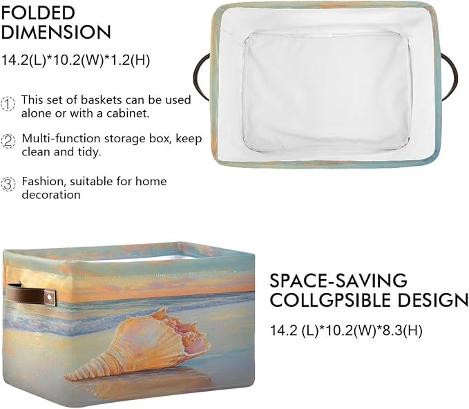 Golden Beach with Conch Shell Storage Bins Box Foldable Shelf Basket - Image 2