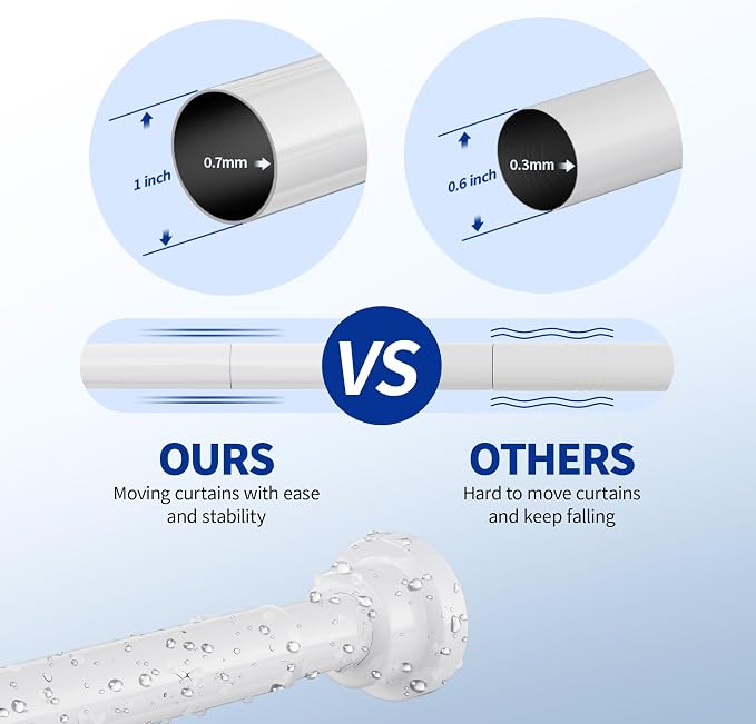 Mcrbeay Shower Curtain Rod, Non Slip Adjustable 28-74 inch No Drill Shower - Image 6
