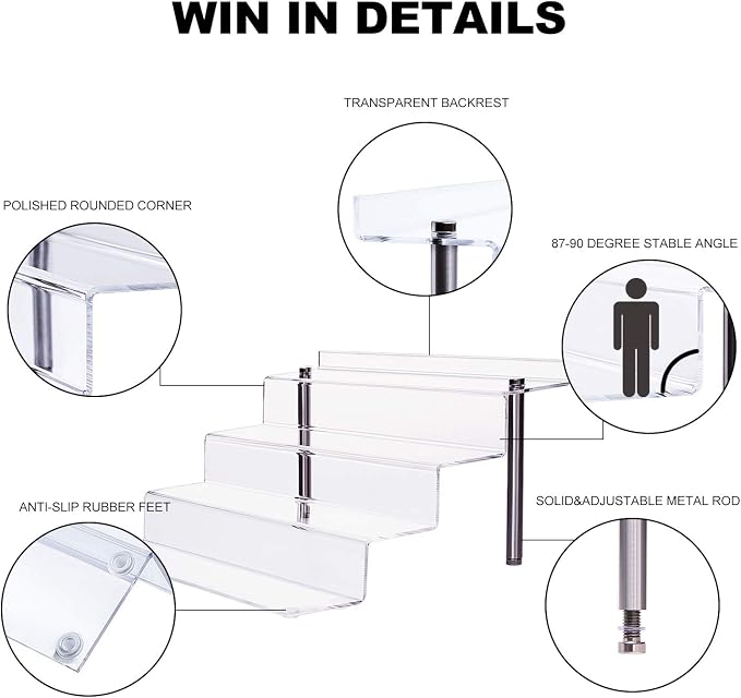 Acrylic Riser Shelf 4 Tier Clear Display Stand - Image 4