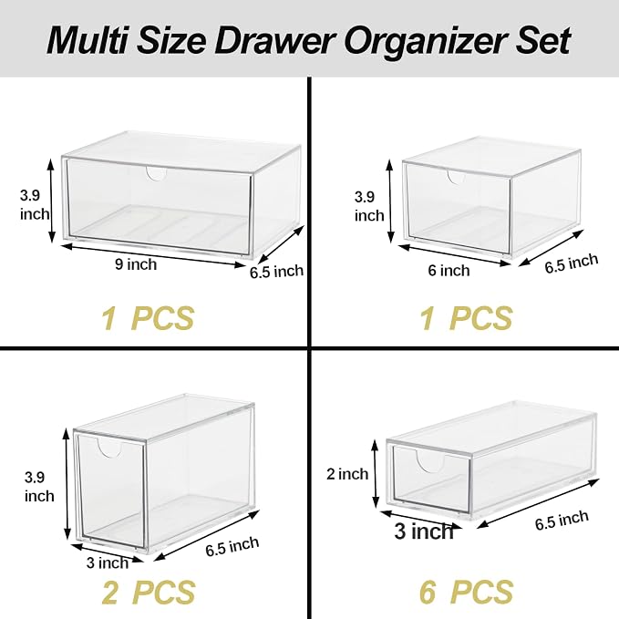 Acrylic Makeup Organizer, 10 Drawers Clear Storage Organizer Desktop Stackable - Image 2