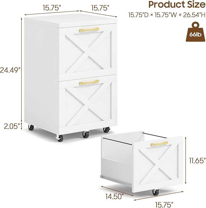 Halitaa Farmhouse 2 Drawer Small File Cabinet - Image 3