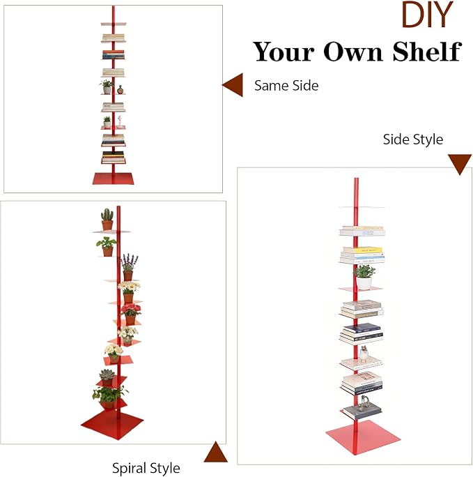 9 Tier Metal Spine Bookshelf Tower, Adjustable Vertical Tower - Image 6