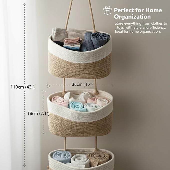 Hanging Basket, Woven 3 Tier Over Door Basket - Image 7