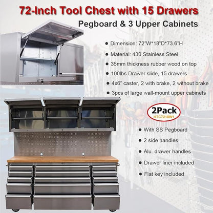 2 Pack - 72" Stainless Steel Rolling Tool Chest - Image 4