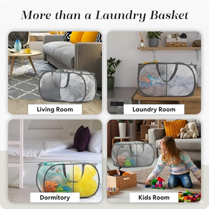 Handy Laundry Collapsible Laundry Basket, 2-Compartment Mesh Pop Up Hamper - Image 7