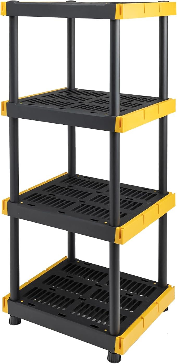 BLACK & YELLOW 4-Tier Heavy Duty Plastic Storage Shelving Unit, 100lbs/shelf by BLACKYELLOW
