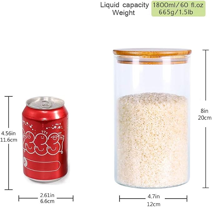 Glass Rice Storage Containers, 60 FL OZ Kitchen Food Jars - Image 5