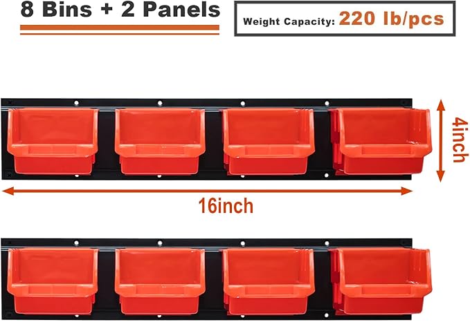 Wallmaster 8-Bin Storage Bins Garage Rack System 2-Tier Orange Tool Organizers - Image 2