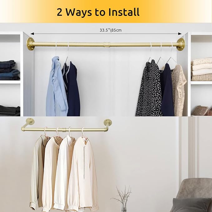 2 Packs Gold Industrial Pipe Clothes Rack, 36 inch Pipe Garment Rack Hanging - Image 7