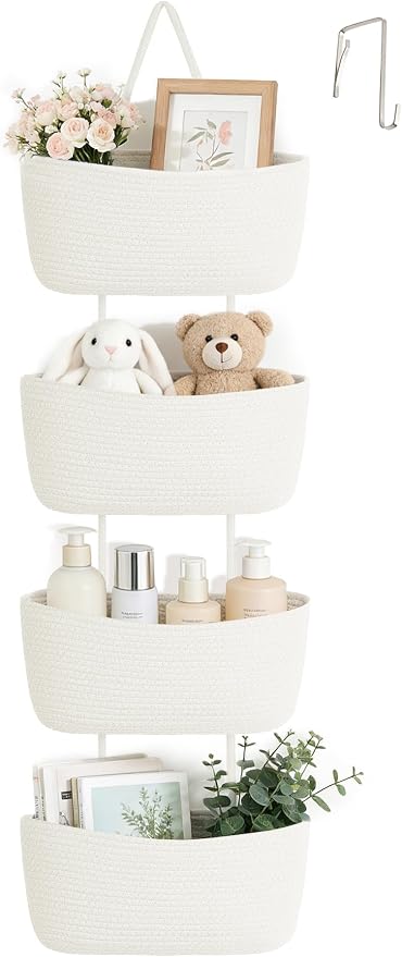 Dahey Over The Door Hanging Basket Storage 4-Tier Woven Wall Basket, Hook Fits by Dahey