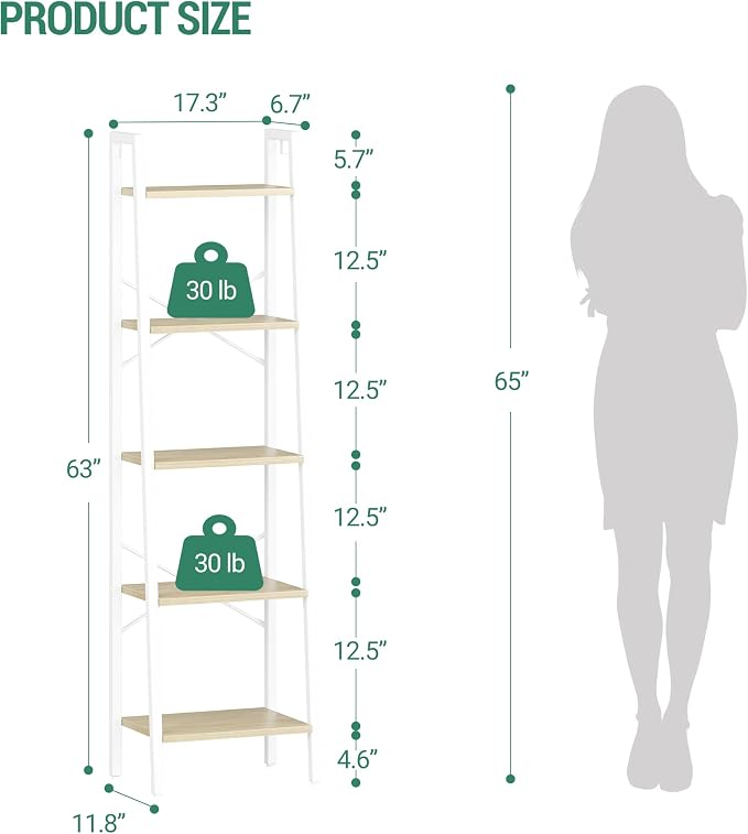 Hzuaneri Ladder Shelf, Freestanding Corner Storage Shelf | Bookcase - Image 2