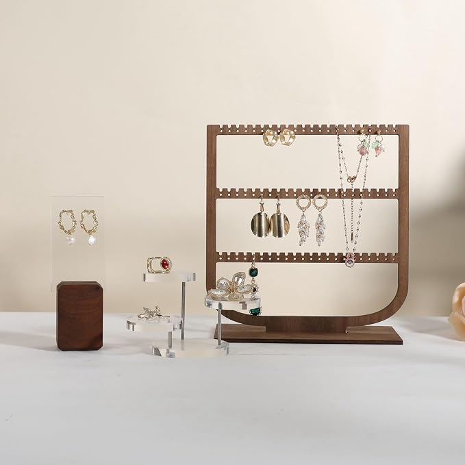 GemeShou wooden hanging jewelry organizer, walnut jewelry display holder - Image 4