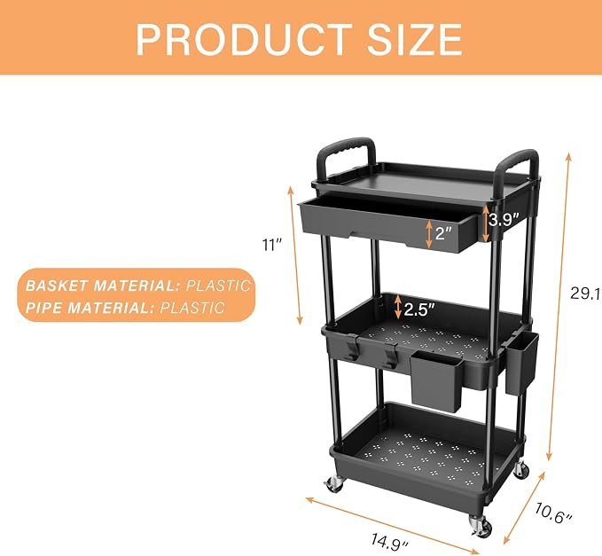 3 Tier Rolling Utility Cart - Image 5