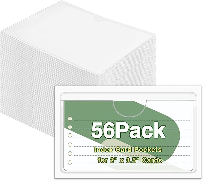 56 Pack Clear Adhesive Index Card Holders 2" x 3.5" Label Pockets | Top-Opening by BESARME