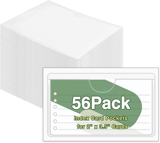 56 Pack Clear Adhesive Index Card Holders 2" x 3.5" Label Pockets | Top-Opening by BESARME