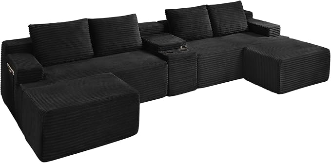 GNIXUU 140.6" Oversized U Shaped Black Boneless Sectional Couches - Image 8