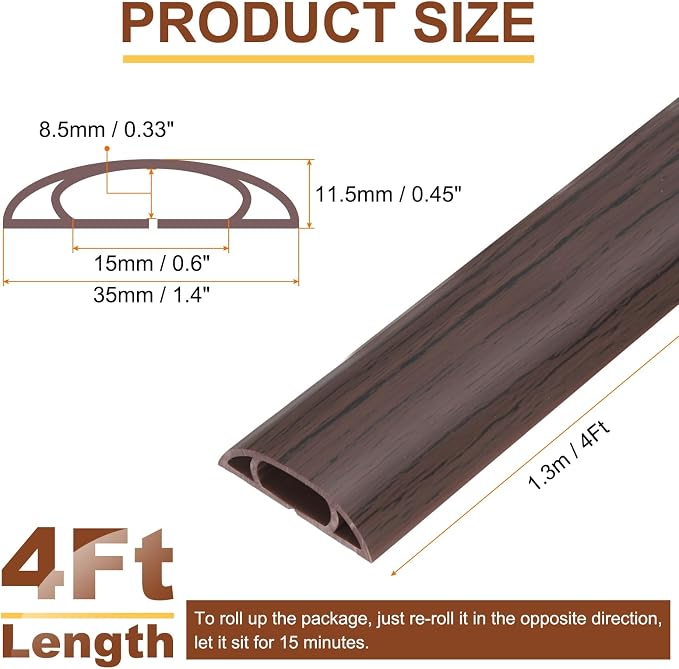 HARFINGTON 4ft Cord Cover Floor W0.6 x H0.33 Inner Channel PVC Hide Extension - Image 2