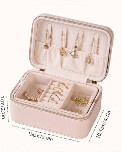 small travel jewelry case, Double Layer Travel Jewelry Box Organizer, Leather - Image 2