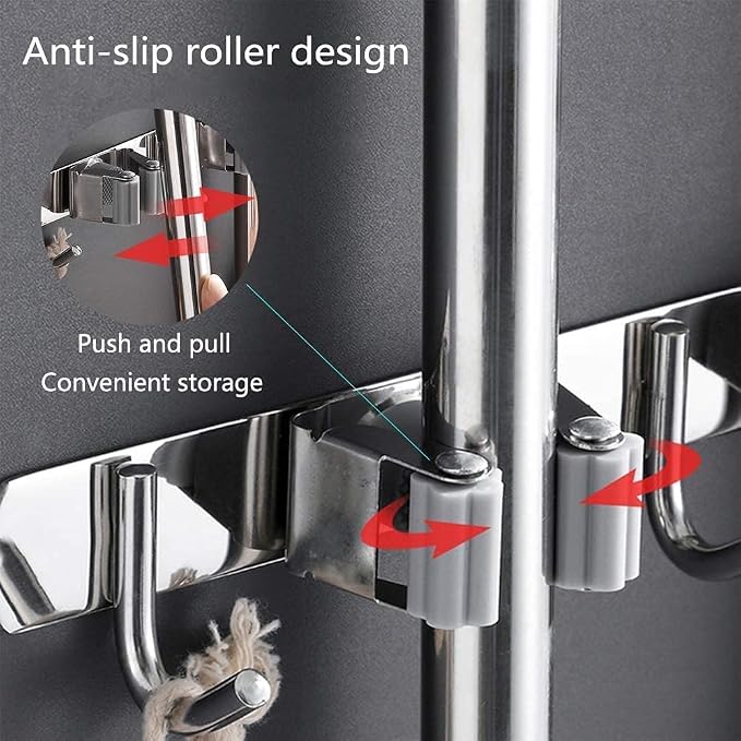 Broom Mop Holder Wall Mount Stainless Steel Tool Hanger Storage Organizer - Image 5