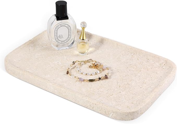 Natural Marble Vanity Tray, 11.8" Marble/Stone Bathroom Tray Countertop by Karibiber