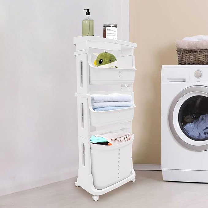 Rolling Laundry Hamper 4 Section Laundry Sorter Cart Vertical Laundry Basket - Image 5