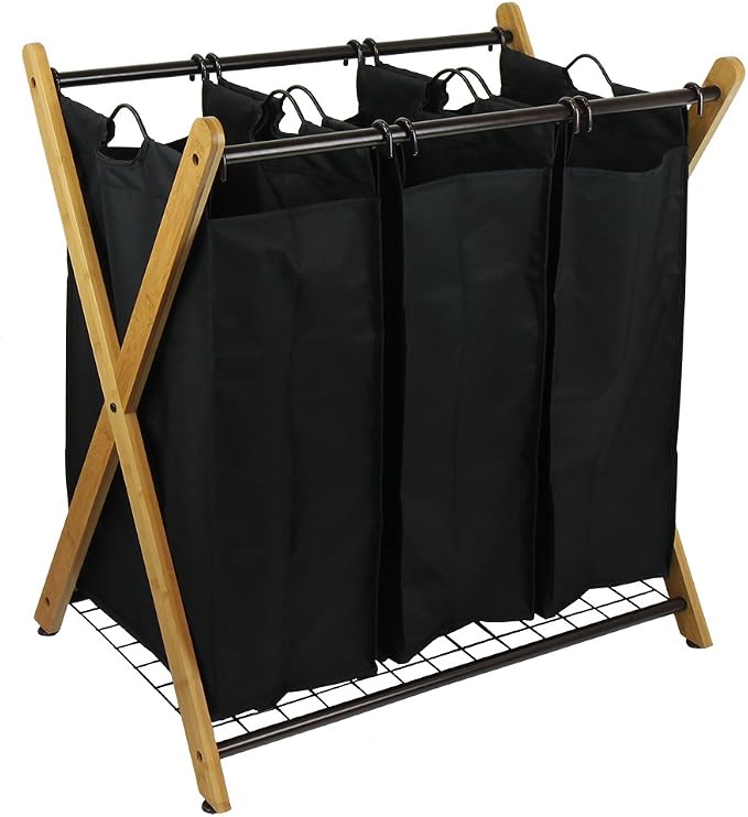 Oceanstar XBS1484 Bamboo 3-Bag Laundry Sorter Black, 29.75 in. H x 19.10 in. W by Oceanstar