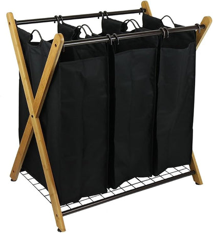 Oceanstar XBS1484 Bamboo 3-Bag Laundry Sorter Black, 29.75 in. H x 19.10 in. W by Oceanstar