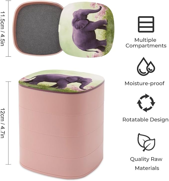 Purple Elephant Rotating Jewelry Organizer Box 4-Layer 360° Rotatable ABS - Image 2