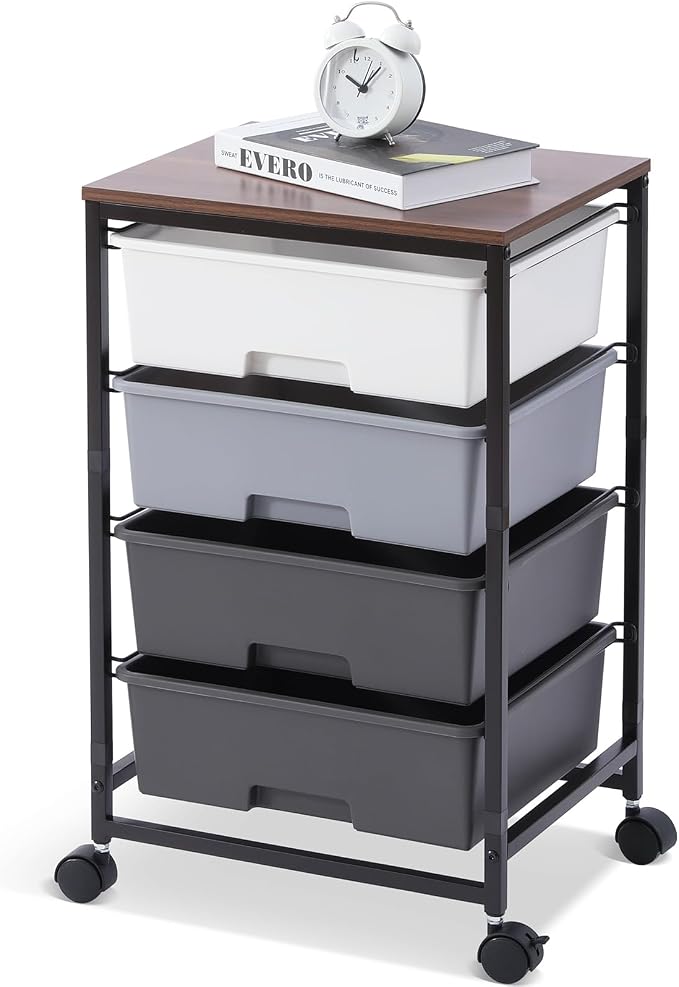 Utility Cart with 4 Drawers, Rolling Storage Cart with Drawers, Light Grey by SYKIARIOL