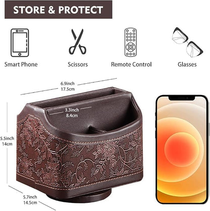 360° Rotating Remote Control Holder, PU Leather TV Remote Caddy Organizer - Image 2