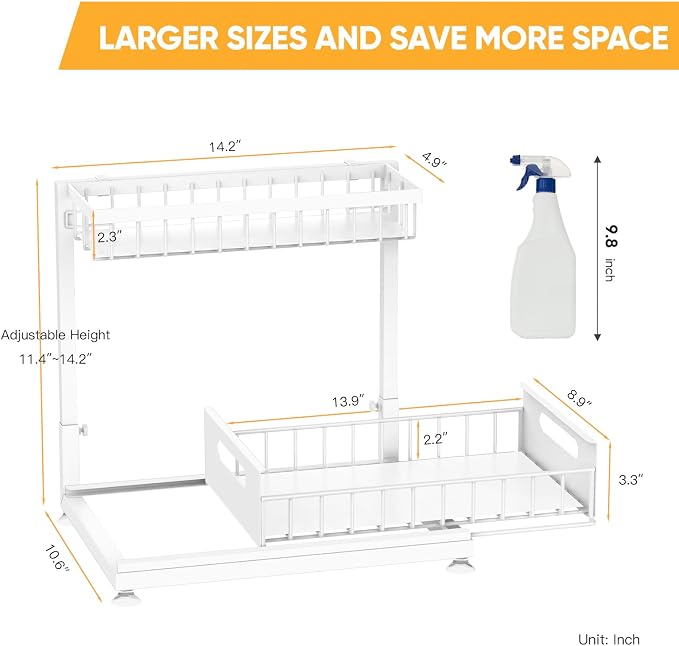 Under Sink Organizer Storage 2-Tier Premium Metal Pull-Out Racks, Height - Image 7