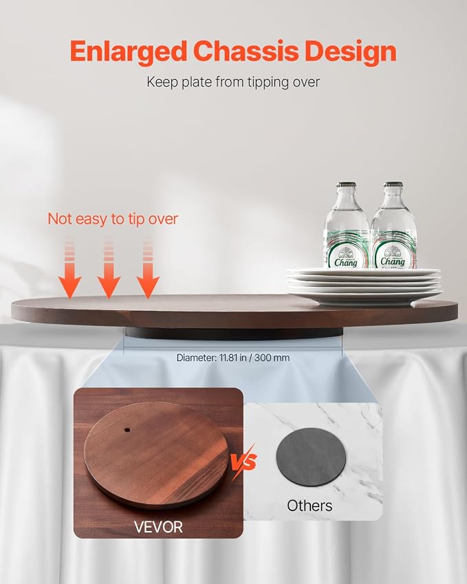 VEVOR 24 in Wood Lazy Susan Turntable, 360° Rotation Round Clear Tabletop - Image 5