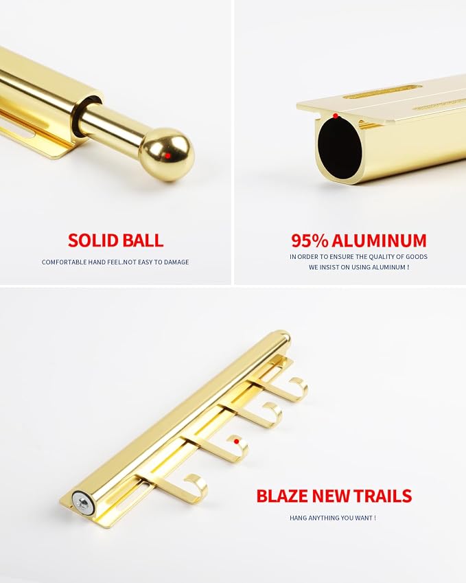 BaiNong Valet Rod for Closets Pull Out 12" Gold - Image 6