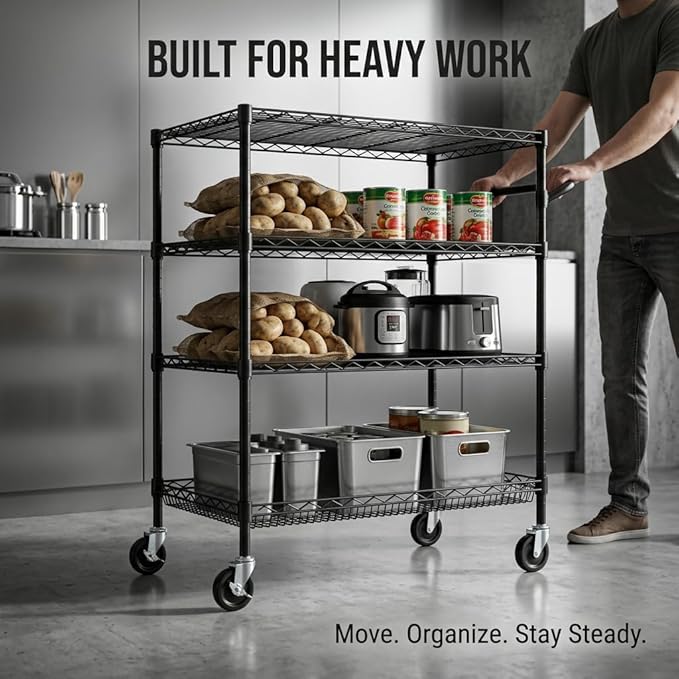 Finnhomy 4 Tier Heavy Duty Commercial Grade Rolling Cart - Image 5