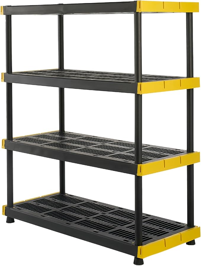 CX Black & Yellow, 4-Tier Heavy Duty Plastic Storage Shelving Unit, 200lbs/shelf by BLACKYELLOW