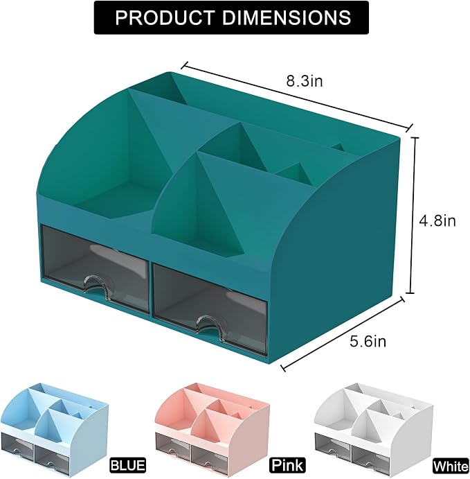 COMFYROOM Desk Organizer with 6 Compartments and 2 Drawers, Plastic Makeup - Image 4