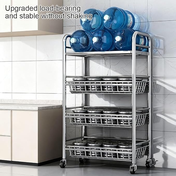 304 Stainless Steel Rolling Cart, Utility Kitchen Storage Carts - Image 5