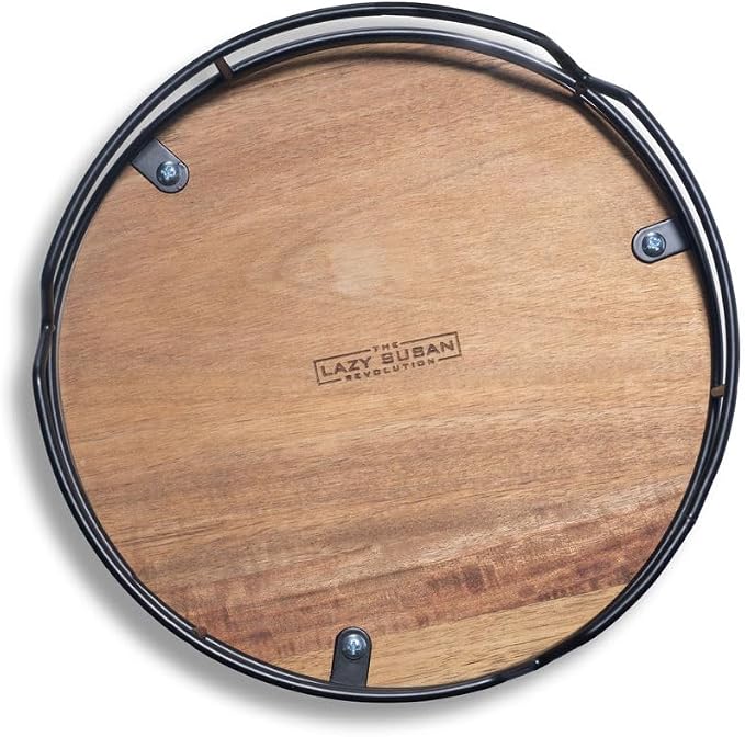 9" Acacia Wood Lazy Susan Revolution Turntable w/Black Wire – Rotating Kitchen by TheLazySusanRevolution