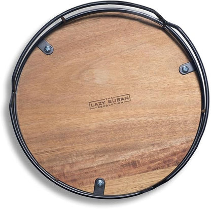 9" Acacia Wood Lazy Susan Revolution Turntable w/Black Wire – Rotating Kitchen by TheLazySusanRevolution