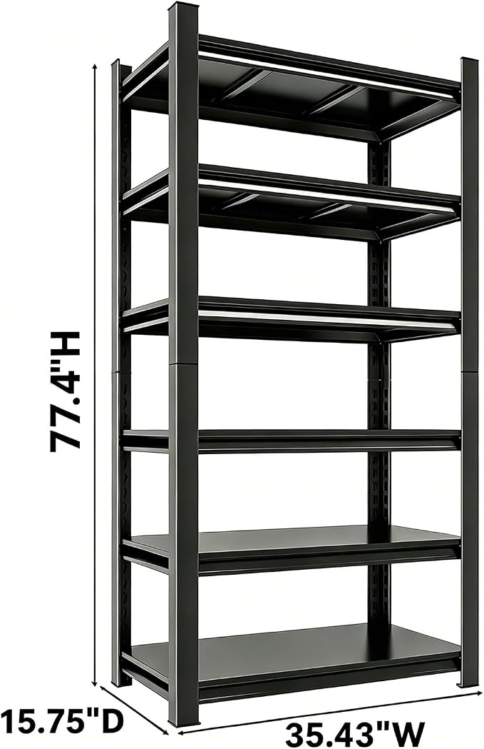 36" W Metal Garage Shelving, 6 Tier Adjustable Steel Standing Shelf Units - Image 2