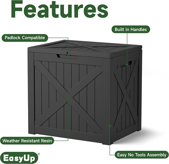 EasyUp 32 Gallon Outdoor Storage Box, Resin Waterproof UV-Resistant Deck Box - Image 3