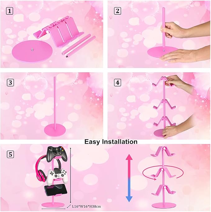 Controller Holder Pink, Headphone Stand, 3 Tier Multi Adjustable Game - Image 4