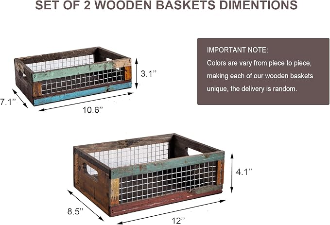 TIMRIS Set of 2 Rustic Wooden Countertop Baskets, Farmhouse Distressed Nesting - Image 5