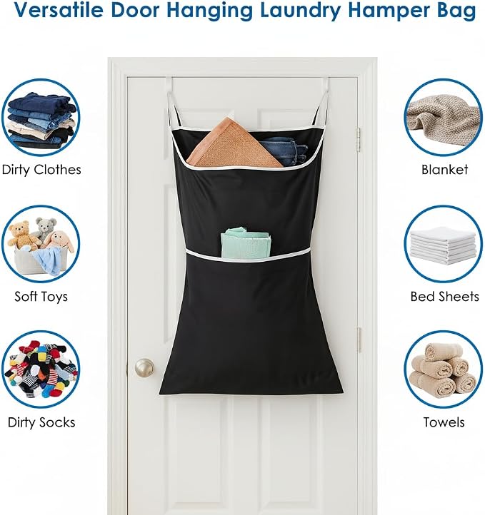 2-in-1 XL Hanging Laundry Hamper Bag 36x22in + Pop Up Mesh Laundry Basket | - Image 4
