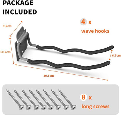 TORACK Garage Hooks Tool Organizer, 4 Pack Heavy Duty Steel 12" Wave Hooks - Image 3