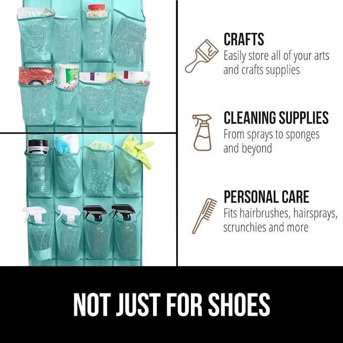 GORILLA GRIP Over the Door Shoe Organizer, 24 Large Breathable Mesh Pockets - Image 7