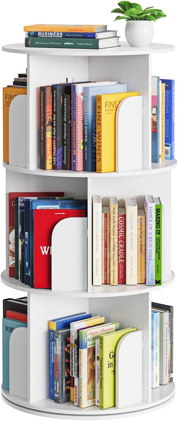 SpaceAid Cross Style 3 Tier Rotating Bookshelf, Spinning 360 Bookcase Lazy by SpaceAid