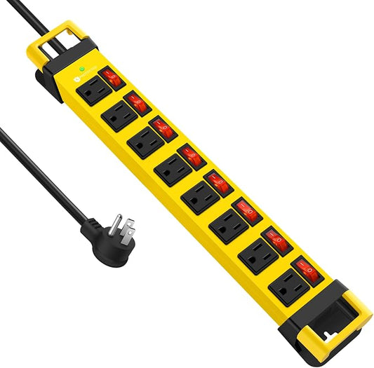 Heavy Duty Power Strip with Individual Switches, 8 Outlets 14 Gauge Industrial by HEZI