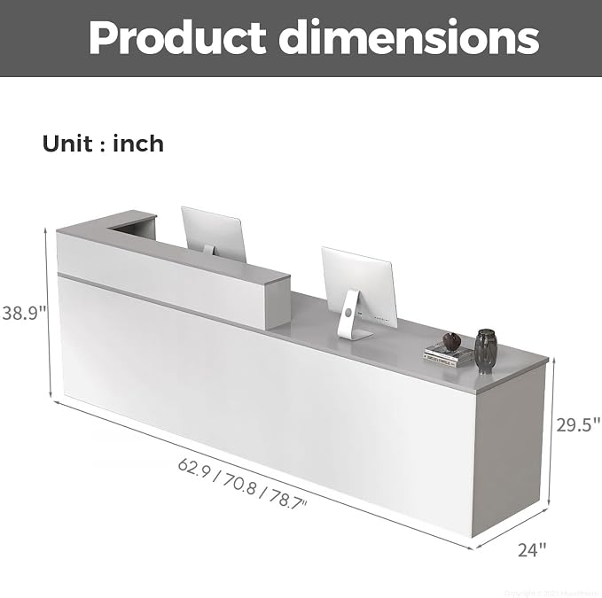 L Shape Reception Desk with Counter, Lockable Drawer, Keyboard Tray, and - Image 2